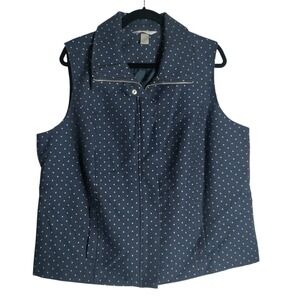 Cj Banks Blue Polka Dot Vest Cotton Blend Women's Size 1X